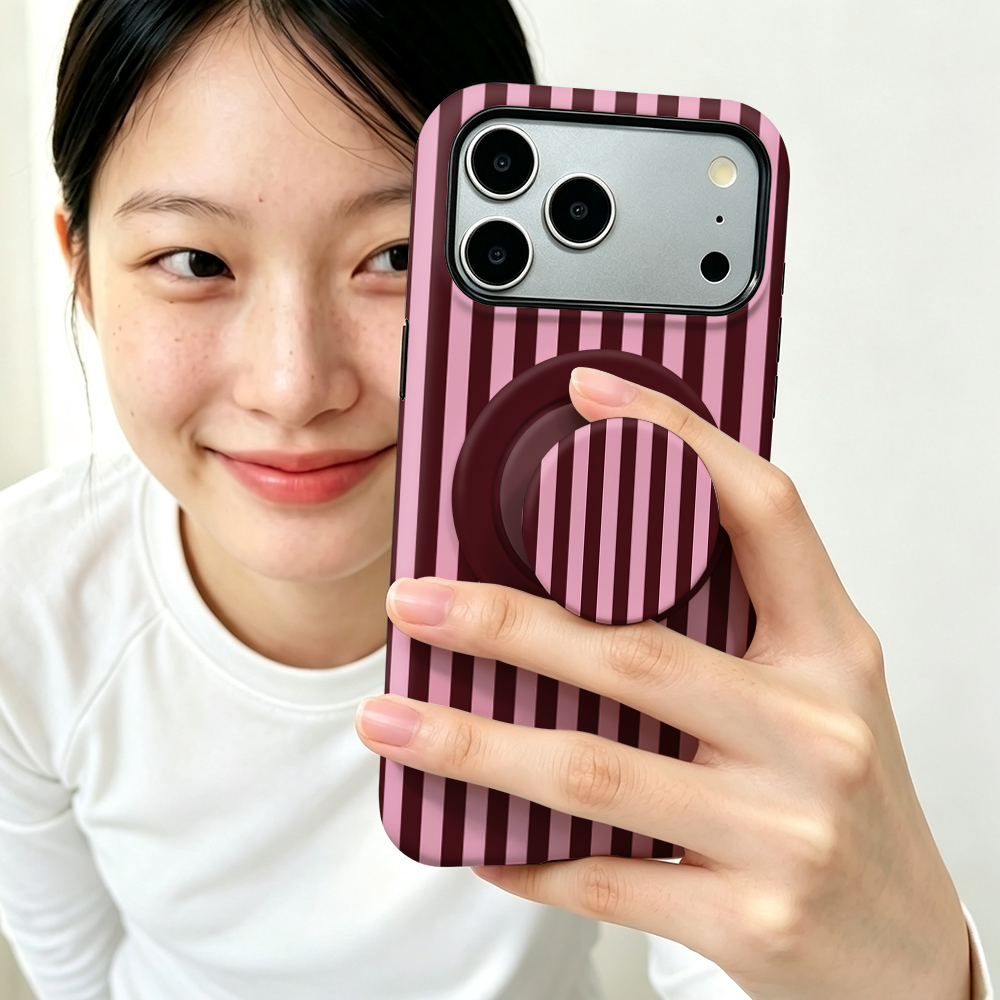Phone Cases With Magnet - Étui magnétique rayé 2-en-1 avec support